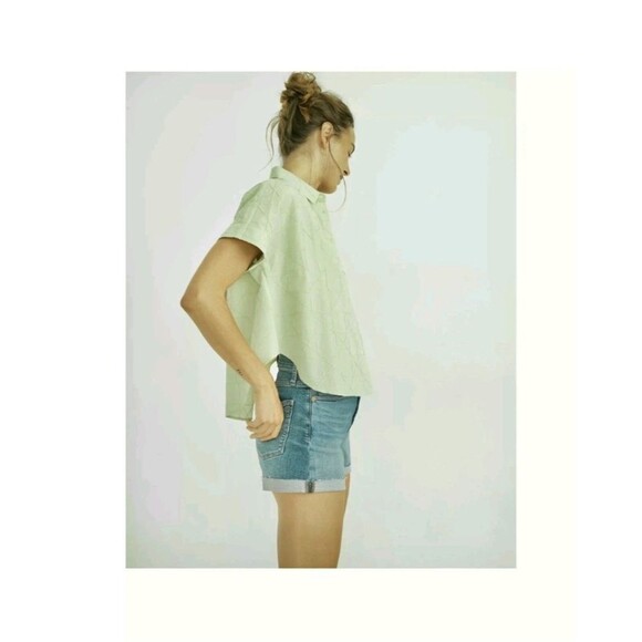 Madewell Hilltop Shirt Geo Texture Button Down Blouse Mint Green sz Small Cotton - Picture 3 of 11